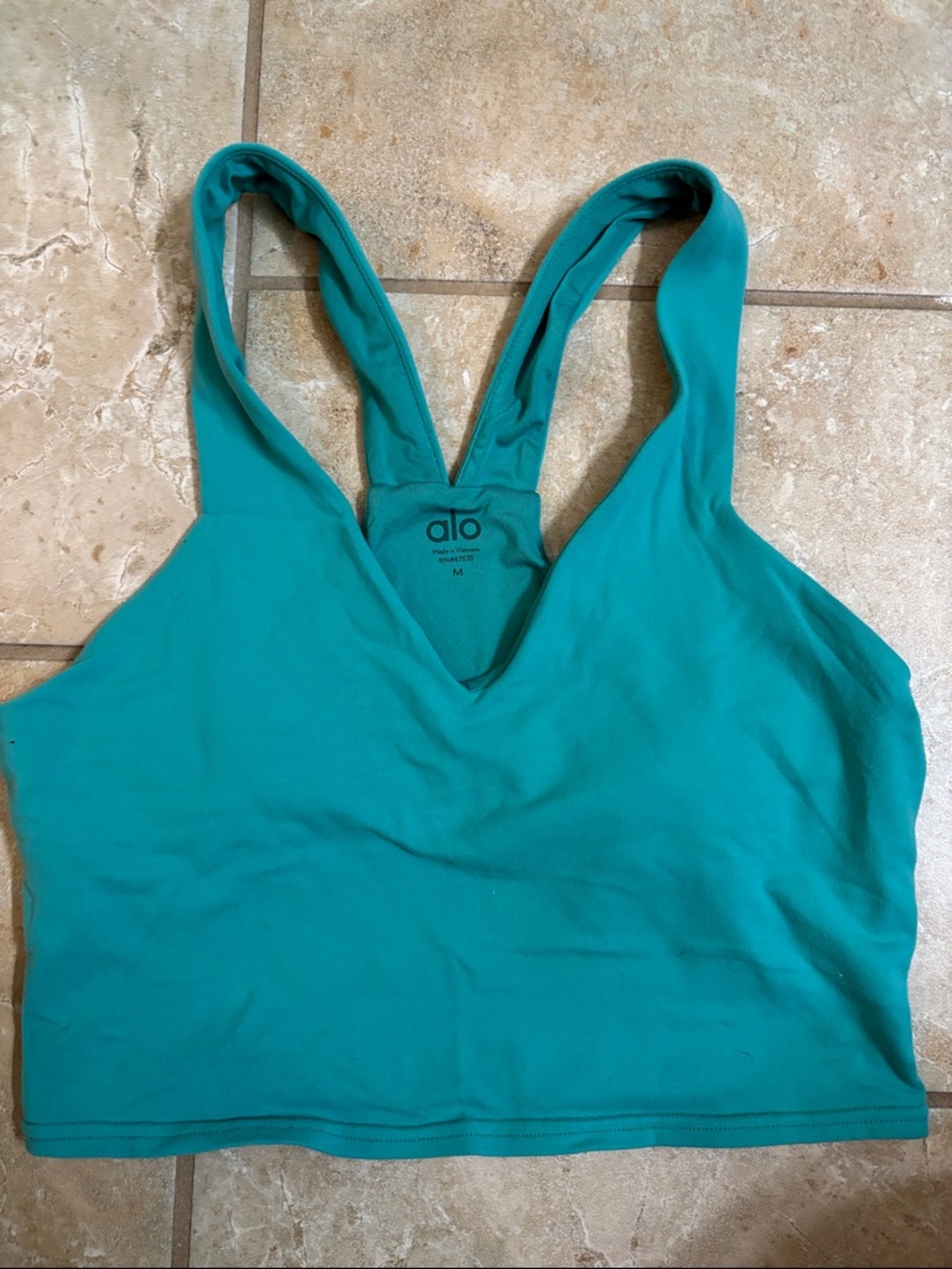 Alo Teal Sports Bra Crop Top with shelf bra - Picture 3 of 5
